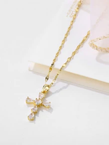 European And American Hip-Hop Stainless Steel Unisex Cross Pendant Necklace, Cross-Border Collarbone Chain Jewelry - Yellow Gold - View 3