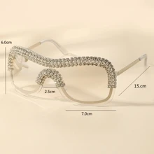 1pair Women Rhinestone Decor Oversized Y2K Wrap Frame Fashion Glasses For Outdoor - Silver - View 3