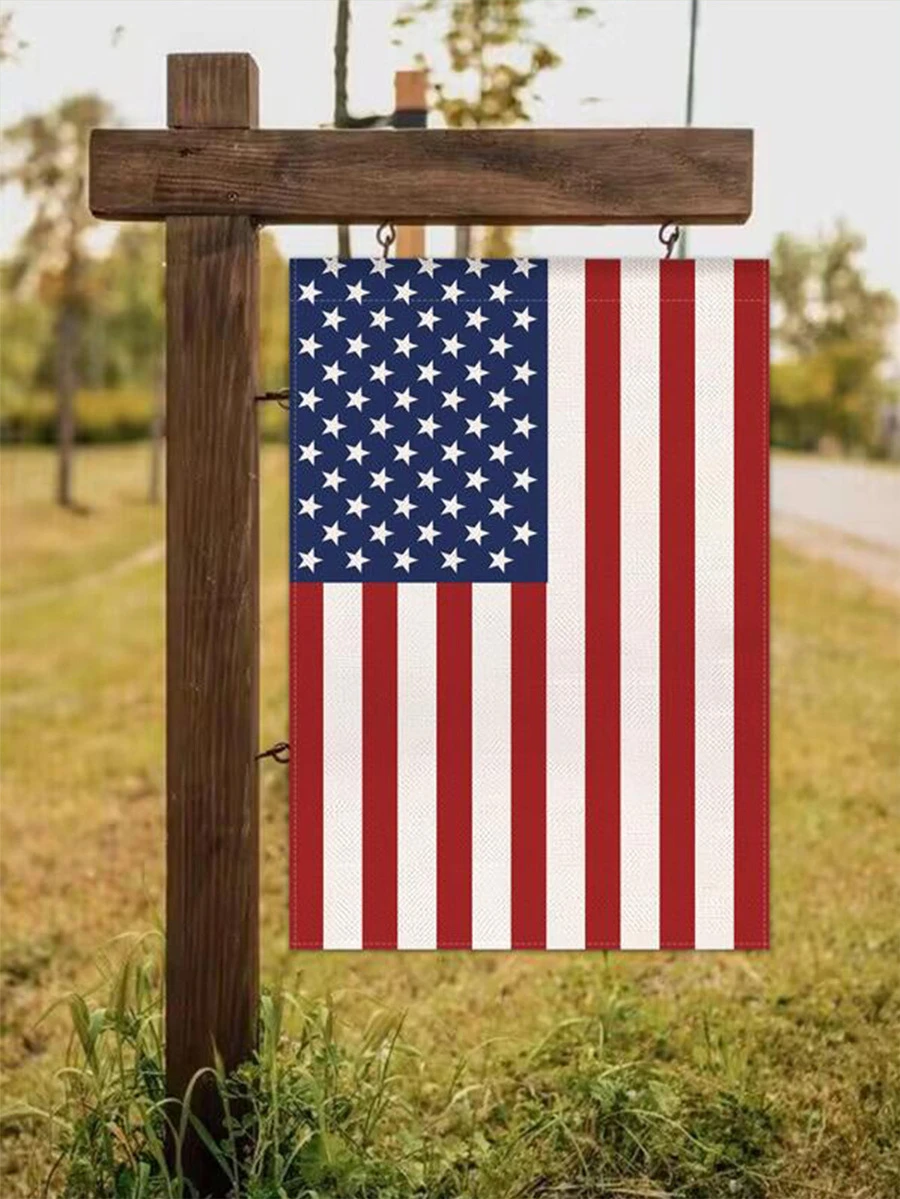 1pc Americana Pattern Garden Flag, Modern Garden Flag For Outdoor Without Flagpole - Blue and White - View 1