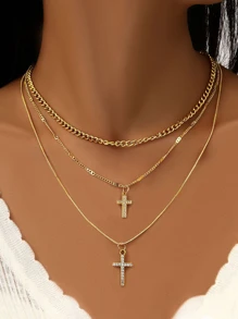 Vòng cổ nhiều lớp quyến rũ chéo - Vàng - Xem 1