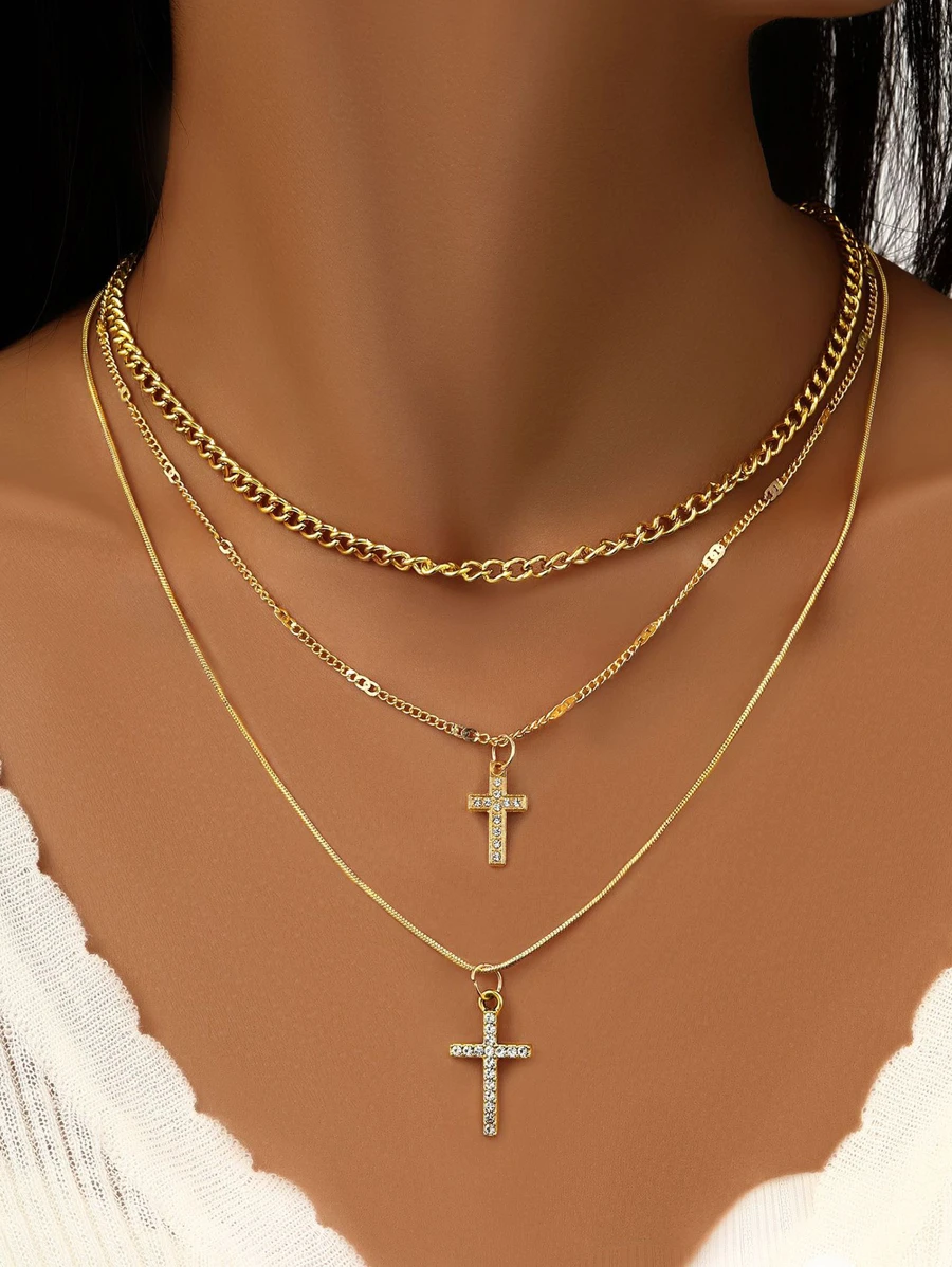 Vòng cổ nhiều lớp quyến rũ chéo - Vàng - Xem 1
