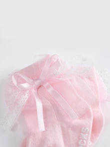 1雙嬰兒蝴蝶結裝飾防滑地板襪適合夏天 - 粉色 - 查看 3
