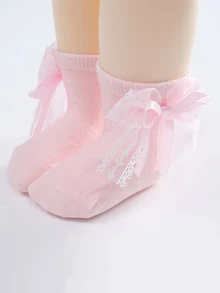 1雙嬰兒蝴蝶結裝飾防滑地板襪適合夏天 - 粉色 - 查看 5