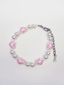 Vòng Cổ Đính Hạt Ngọc Trai Trái Tim Đáng Yêu Cho Thú Cưng - Hồng - Xem 1