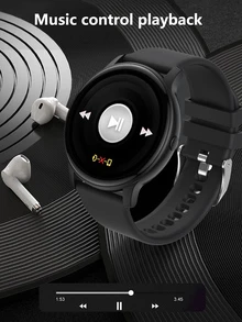 ساعة ذكية أسود سيليكون حزام رياضي مراقبة معدل ضربات القلب تتبع النوم ضد للماء مستدير قرص , متوافق مع Androids ايفون قطعة واحدة