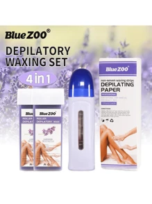 Kit de Depilación Profesional Completo con Cera Depiladora - Práctico y Eficaz Depilado - Para Todo Tipo de Piel - Óptimo para Uso Doméstico y Salones de Belleza - Consigue una Piel Suave y Radiant.4-piece set * depilatory casting roller+wax+100 wax skins - Azul - Ver 6