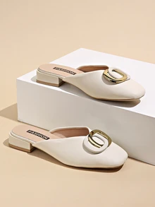 穆勒鞋露趾女拖鞋2023新款無跟半拖鞋 - 米色 - 查看 2