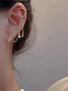 1 par Cuff de oreja dulce con delicado señoras' borla larga con diseño unico de estrellas con lunas con con cadena