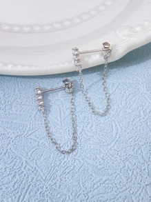Newsoul 1 Par de Brincos de Gota de Zircônia Cúbica em Longa Corrente de Prata Esterlina Genuína 925 de Luxo para Mulheres, Jóia Fina, Presente de Aniversário Glamouroso para Feriados