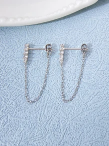 Newsoul 1 Par de Brincos de Gota de Zircônia Cúbica em Longa Corrente de Prata Esterlina Genuína 925 de Luxo para Mulheres, Jóia Fina, Presente de Aniversário Glamouroso para Feriados