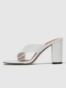 Phụ nữ tối giản Mules, dép PVC thời trang cao gót chunky - trắng - Xem 6
