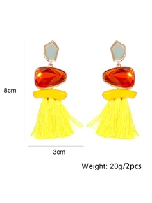 juran 1 đôi bông tai tua rua và nhựa màu vàng - Màu vàng - Xem 4