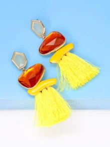 juran 1 đôi bông tai tua rua và nhựa màu vàng - Màu vàng - Xem 2