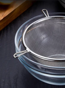 1 pieza Colador doble de acero inoxidable, Colador de jugo de uso doméstico, Espumadera de malla súper densa, Colador de aceite para freír - Plateado - Ver 2