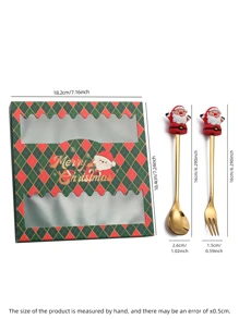 Creative Cartoon Stainless Steel Christmas Doll Shaped Spoon & Fork Set For Family Use Or Leisure Bar, Multipurpose Santa Claus Round & Small Tree Mixing Spoon & Fork With Color Box 1pc