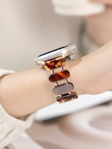 1pc Simple And Fashionable Beaded Elastic Resin Watch Band For Newest Apple Watch Ultra 2/1,se, And Series 9/8/7/6/5/4/3/2/1, Size 38/40/41/42/44/45/49mm - Multicolor - View 5