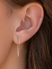 Newsoul 1 Par de Brincos de Gota de Zircônia Cúbica em Longa Corrente de Prata Esterlina Genuína 925 de Luxo para Mulheres, Jóia Fina, Presente de Aniversário Glamouroso para Feriados