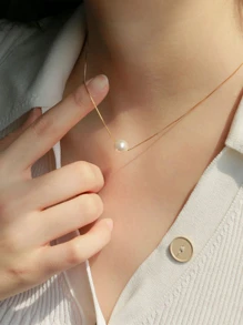 1 Collar De Moda De Aleación De Titanio Decorado Con Perlas Sintéticas Para Mujer. Decoración Diaria