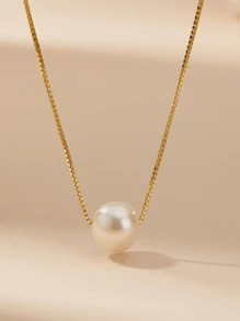 1 Collar De Moda De Aleación De Titanio Decorado Con Perlas Sintéticas Para Mujer. Decoración Diaria