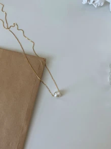 1 Collar De Moda De Aleación De Titanio Decorado Con Perlas Sintéticas Para Mujer. Decoración Diaria