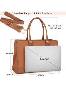 Laptop Bag For Women 15.6 Inch Laptop Tote Bag Large Capacity Work Bag Waterproof Leather Office Briefcase Lightweight Business Computer Tote Bag Fashion Shoulder Bag Handbag - 棕色 - 查看 3