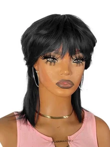 Short Wigs For Women Synthetic Hair Pixie Cut Wig With Bangs Full - Black - View 2