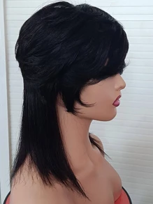 Short Wigs For Women Synthetic Hair Pixie Cut Wig With Bangs Full - Black - View 3