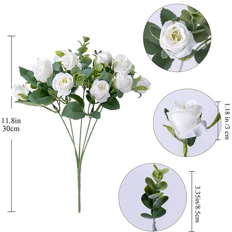 1/2/3/4/5/6pcs10Heads Artificial Flower Silk Rose White Eucalyptus Leaves Peony Bouquet Fake Flower For Wedding Table Party Vase Home Decor - White - View 2