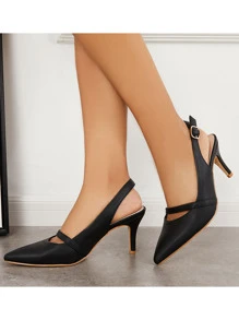 女士露跟小貓跟高跟鞋尖頭露背細跟鞋 - 黑色 - 查看 3