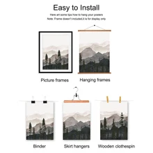 件抽象森林山自然景觀牆藝術海報北歐風景畫帆布印刷現代裝飾畫客廳臥室辦公室裝飾，無框 - 杏色 - 查看 6