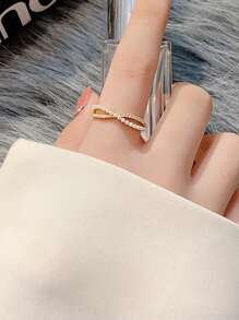 1pc Personality Crossed Cubic Zirconia & Faux Pearl Ring Suitable For Daily Wear By Women