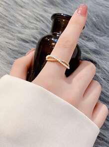 1pc Personality Crossed Cubic Zirconia & Faux Pearl Ring Suitable For Daily Wear By Women