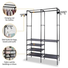 Clothes Rack Heavy Duty Wardrobe Hanger Garment Storage Stand Closet Organizer - Black - View 4
