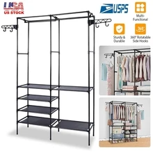 Clothes Rack Heavy Duty Wardrobe Hanger Garment Storage Stand Closet Organizer - Black - View 5
