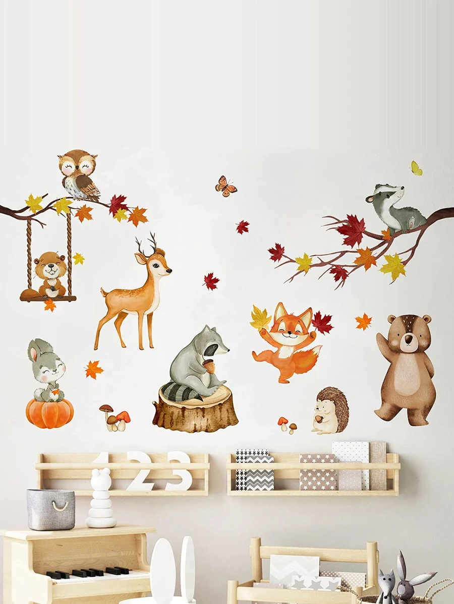 2pcs Squirrel & Fox Pattern Wall Sticker - Multicolor - View 1