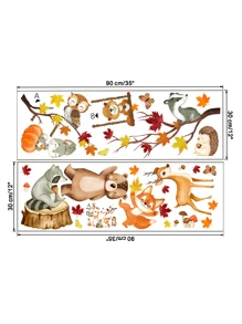 2pcs Squirrel & Fox Pattern Wall Sticker - Multicolor - View 3