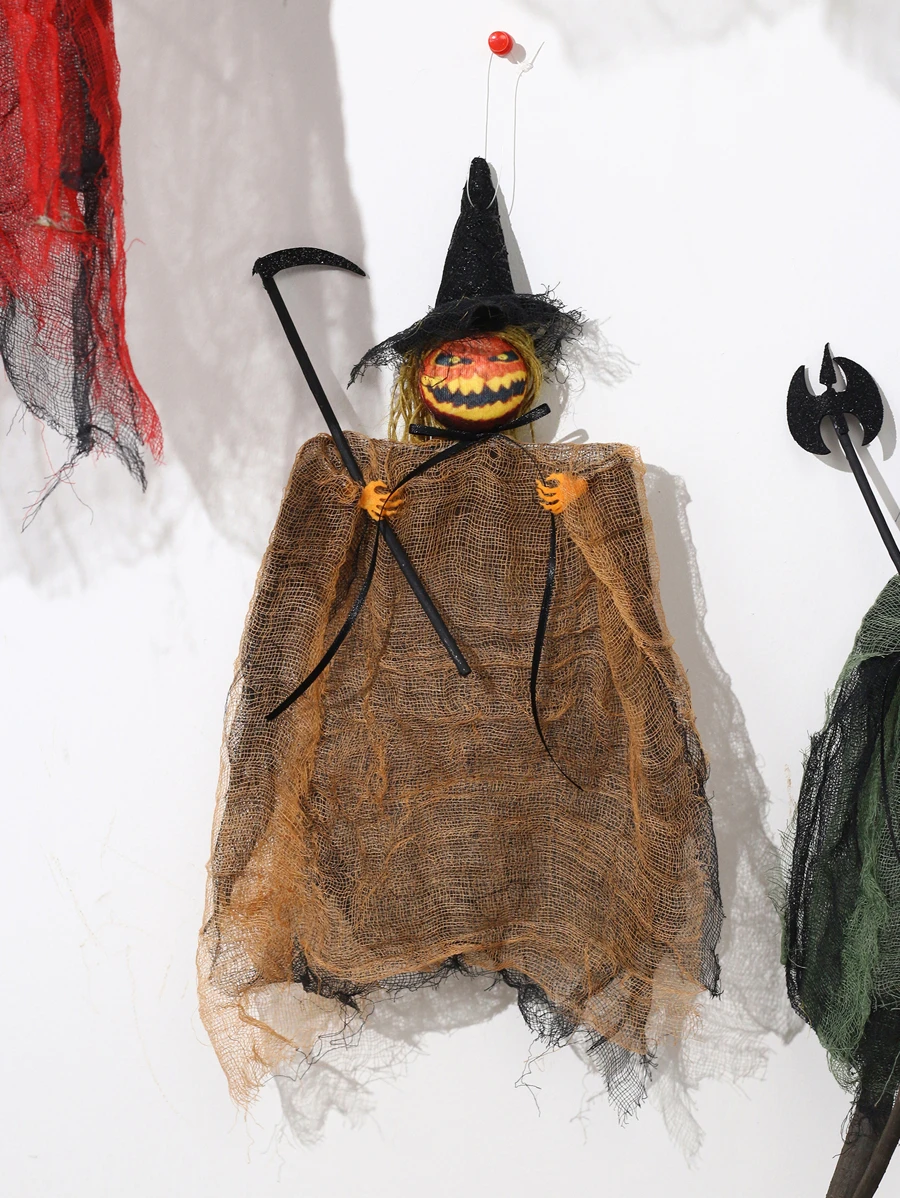 1pc Yellow Scary Pumpkin & Ghost Shaped Cloth Decoration For Party