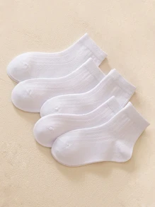 5雙女孩素色透氣短襪適用於日常生活 - 白色 - 查看 1