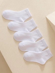 5雙女孩素色透氣短襪適用於日常生活 - 白色 - 查看 2