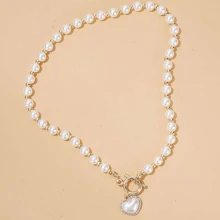 Faux Pearl Decor Heart Charm Vòng cổ khóa OT - trắng - Xem 2