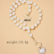 Faux Pearl Decor Heart Charm Vòng cổ khóa OT - trắng - Xem 4