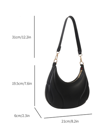 2023 New Fashion Solid Color Crescent-shaped Shoulder Bag For Women Glossy Solid Color Underarm Bag Chain Strap Faux Leather Shoulder Bag Elegant Zipper Half Moon Bag