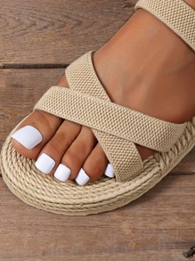 Dép xăng đan nữ thời trang mùa hè mới, dép quai chéo màu be sành điệu, giày đi biển kiểu Hawaii. - Màu be - Xem 6