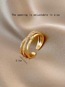 1pc Luxury Minimalist Design Cross Ring With Micro-Inlaid Zirconia Stones, Versatile Fashionable Accessory