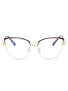 1副女士不锈钢猫眼弹簧铰链时尚眼镜，透明镜片，适合日常佩戴，透明眼镜配件，女士眼镜配件 - 彩色 - 查看 3