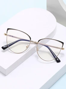 1副女士不锈钢猫眼弹簧铰链时尚眼镜，透明镜片，适合日常佩戴，透明眼镜配件，女士眼镜配件 - 彩色 - 查看 5