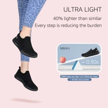 Walking Shoes For Women Arch Support Comfort Lightweight Slip On Sneakers With Memory Foam - 黑色 - 查看 3