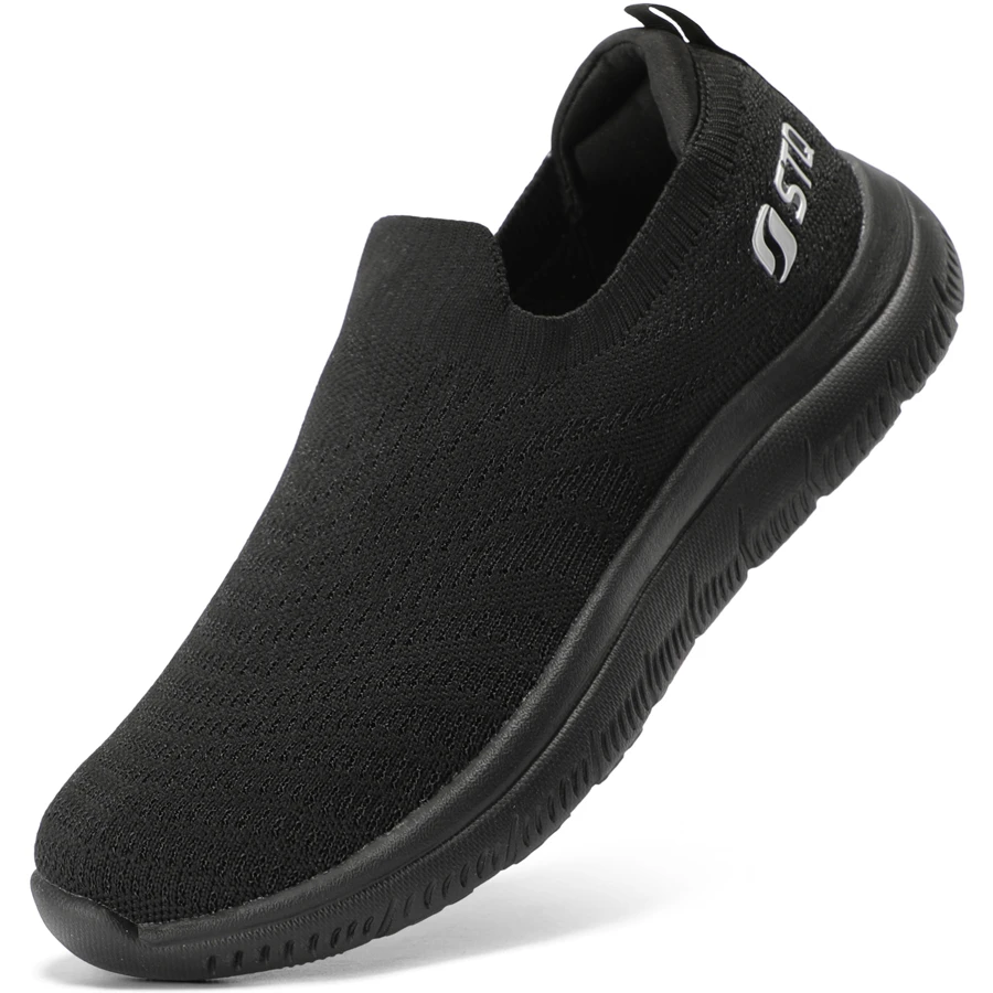 Walking Shoes For Women Arch Support Comfort Lightweight Slip On Sneakers With Memory Foam - 黑色 - 查看 1