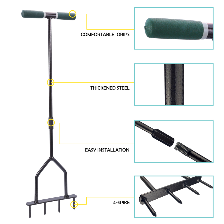 32" Multi Spike Lawn Aerator With 4 Spike, Grass Aerator For Lawn