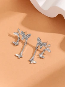 1 par Pendientes largos exquisito aleación de zinc zirconia cúbica con mariposa para mujeres para regalo - arete - Ver 3